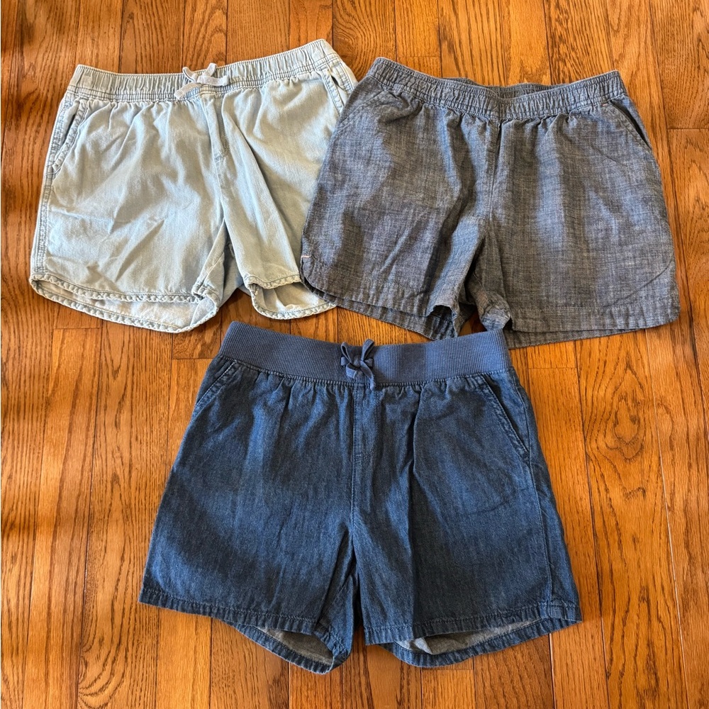 Set of Three Casual Denim Chambray Shorts, Size Big Girls 14